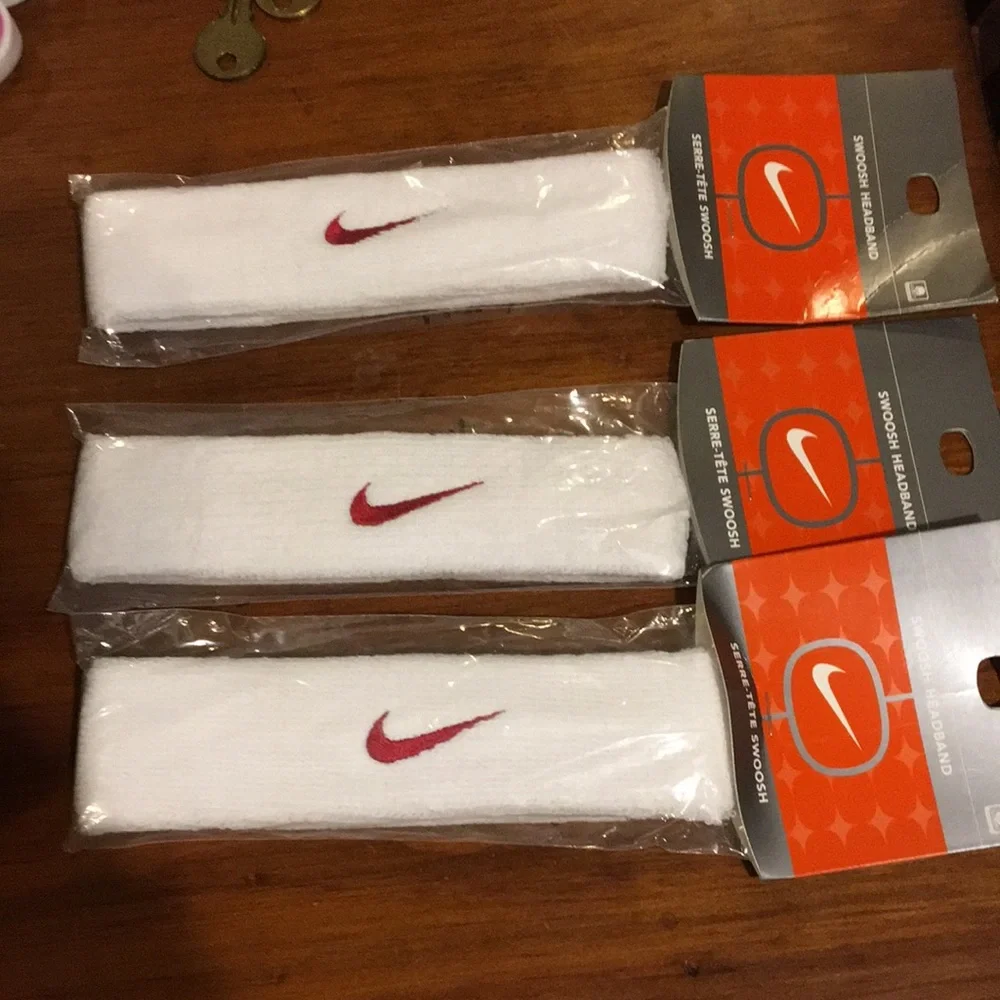 Nike Swoosh headband head sweat band X 3 white red men’s women’s terry cloth